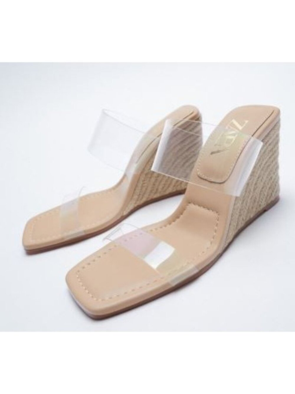 Zara Wedge Espadrille 9-10 Summer Citywear Clear And Nude Wedges Beige 10 - Picture 2 of 11